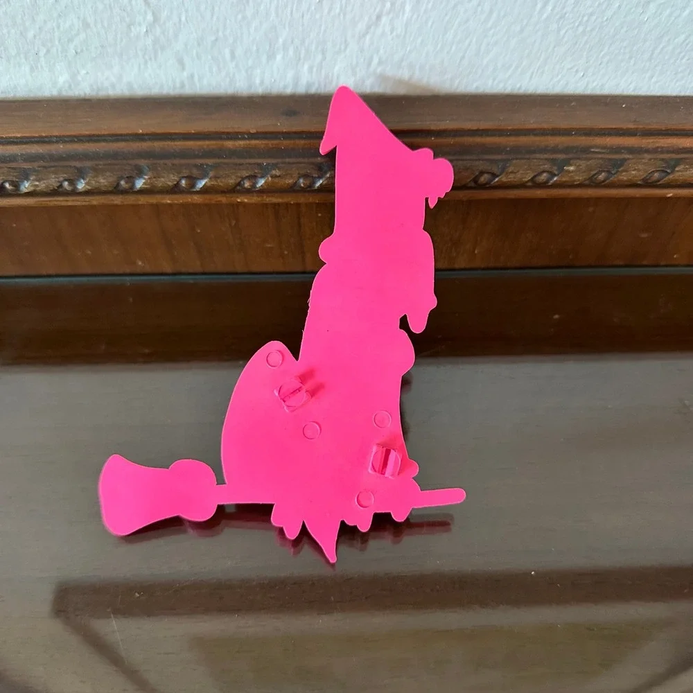 Vintage Rosbro(?) Plastic Halloween Witch Lollipop Holder Pink Green 5.5 Inch
